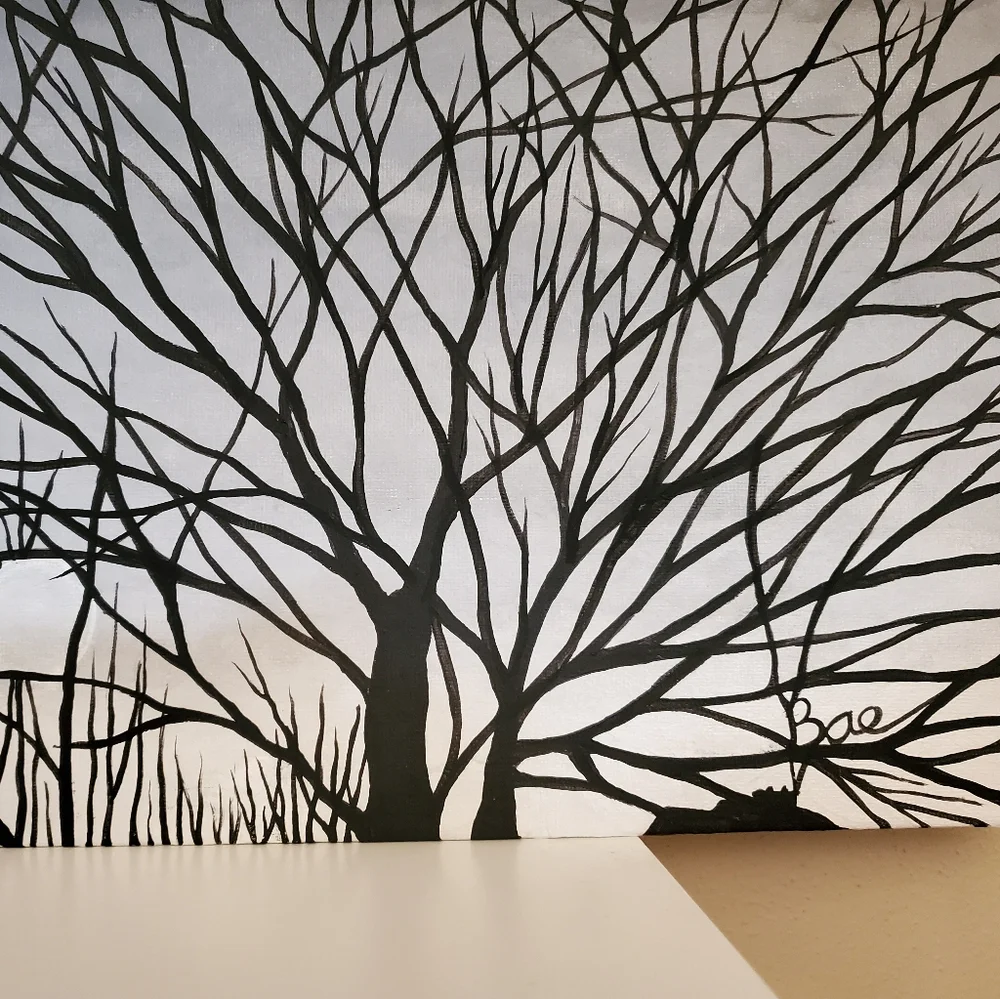 Black & Grayscale Tree Acrylic Painting